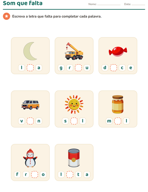 Pré-visualização da ficha de Montagem de palavras para Educação infantil (pré-escola, 5-7 anos)
