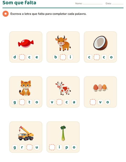Pré-visualização da ficha de Montagem de palavras para Educação infantil (pré-escola, 5-7 anos)