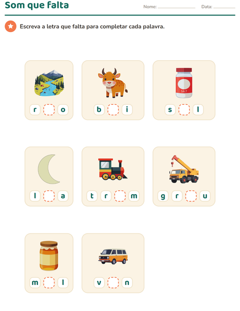 Pré-visualização da ficha de Montagem de palavras para Educação infantil (pré-escola, 5-7 anos)