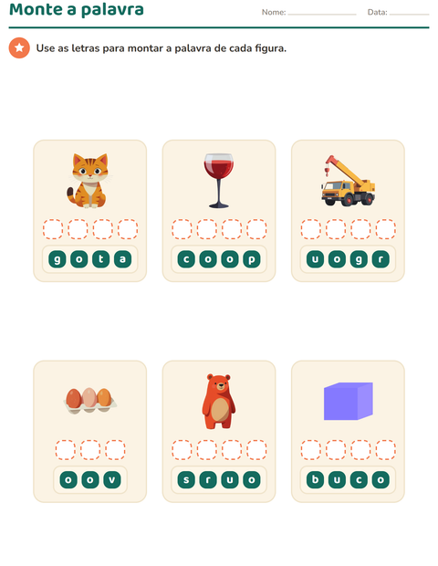 Pré-visualização da ficha de Montagem de palavras para Educação infantil (pré-escola, 5-7 anos)