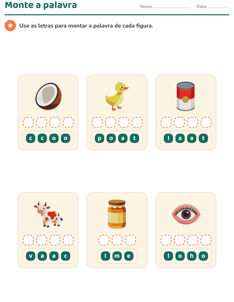 Pré-visualização da ficha de Montagem de palavras para Educação infantil (pré-escola, 5-7 anos)
