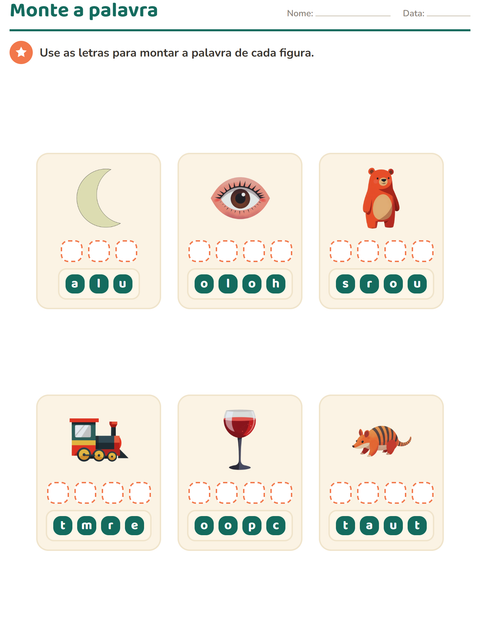 Pré-visualização da ficha de Montagem de palavras para Educação infantil (pré-escola, 5-7 anos)