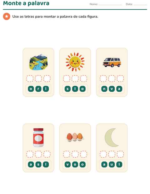 Pré-visualização da ficha de Montagem de palavras para Educação infantil (pré-escola, 5-7 anos)