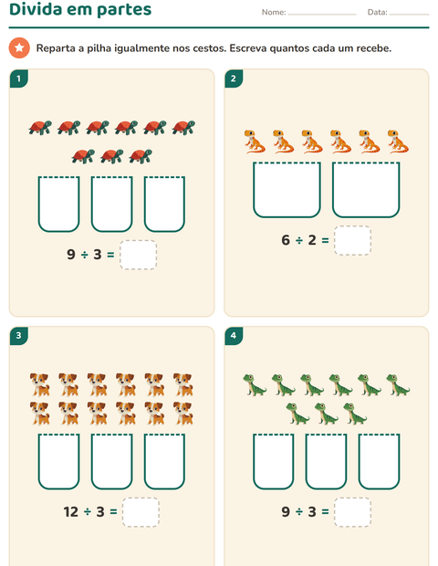 Pré-visualização da ficha de Multiplicação com Animais de estimação para 3º ano do ensino fundamental