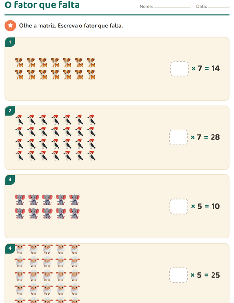 Tabuada no 3º ano: disposição retangular e fator que falta — 3
