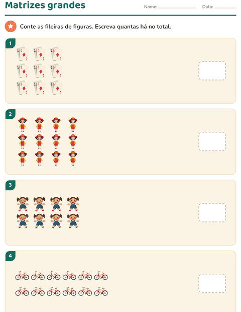 Tabuada no 3º ano: disposição retangular e fator que falta — 4