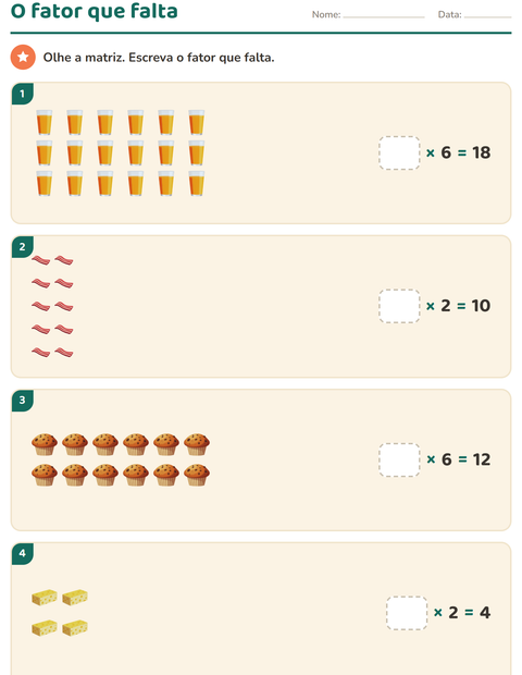 Pré-visualização da ficha de Multiplicação com Café da manhã para 3º ano do ensino fundamental