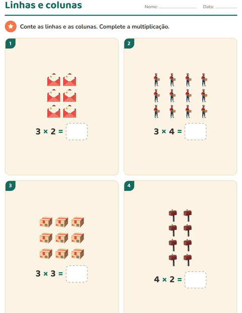 Pré-visualização da ficha de Multiplicação com Correios para 2º ano do ensino fundamental