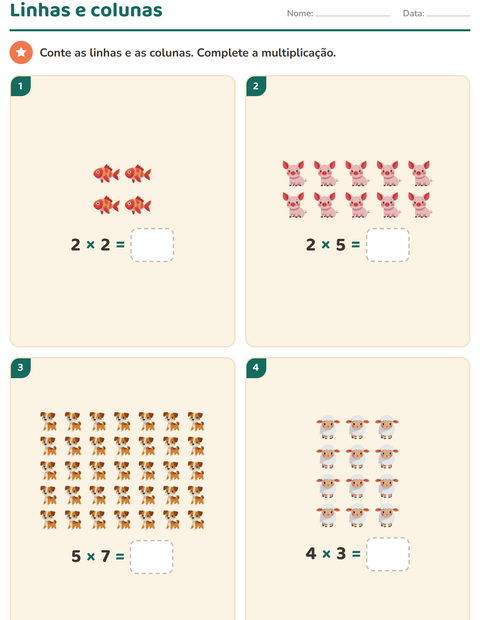 Pré-visualização da ficha de Multiplicação com Animais para 2º ano do ensino fundamental