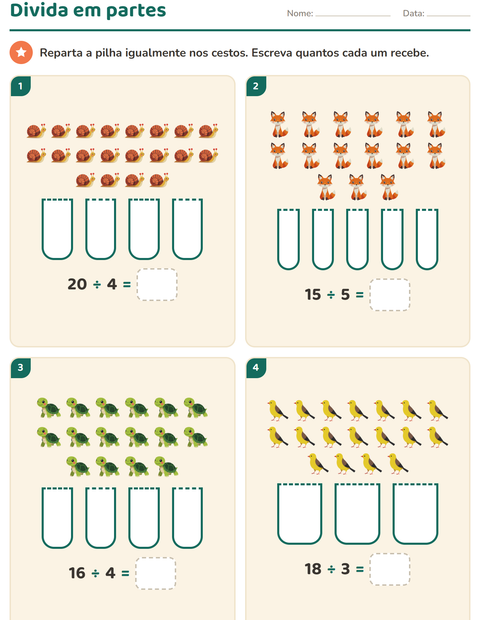 Pré-visualização da ficha de Multiplicação com Criaturas da floresta para 3º ano do ensino fundamental
