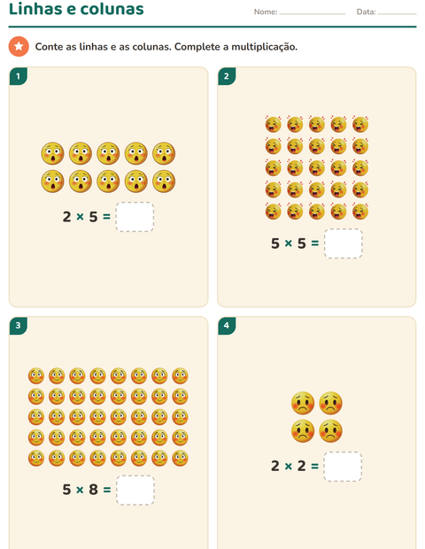Pré-visualização da ficha de Multiplicação com Emoções para 2º ano do ensino fundamental