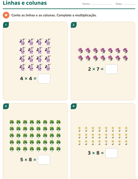 Pré-visualização da ficha de Multiplicação com Flores para 2º ano do ensino fundamental