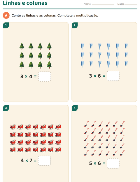 Pré-visualização da ficha de Multiplicação com Inverno para 2º ano do ensino fundamental