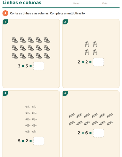 Pré-visualização da ficha de Multiplicação com Objetos PB para 2º ano do ensino fundamental