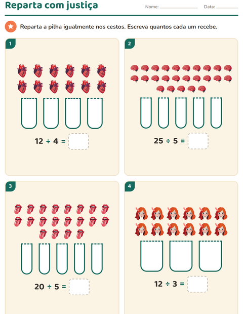 Pré-visualização da ficha de Multiplicação com Partes do corpo para 2º ano do ensino fundamental