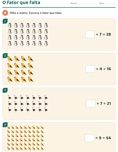 Pré-visualização da ficha de Multiplicação com Pássaros para 3º ano do ensino fundamental