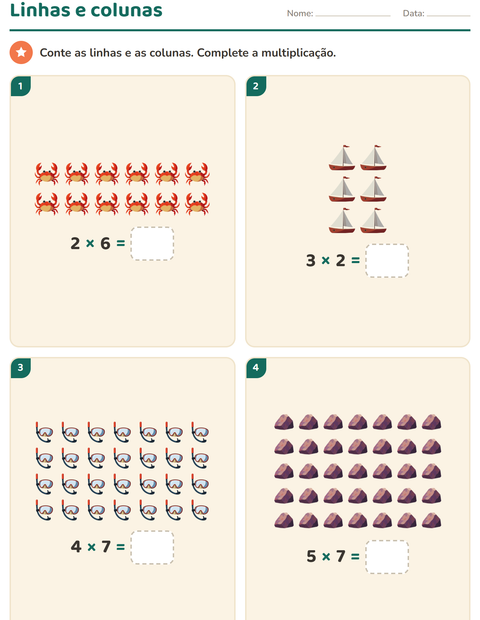 Pré-visualização da ficha de Multiplicação com Praia para 2º ano do ensino fundamental
