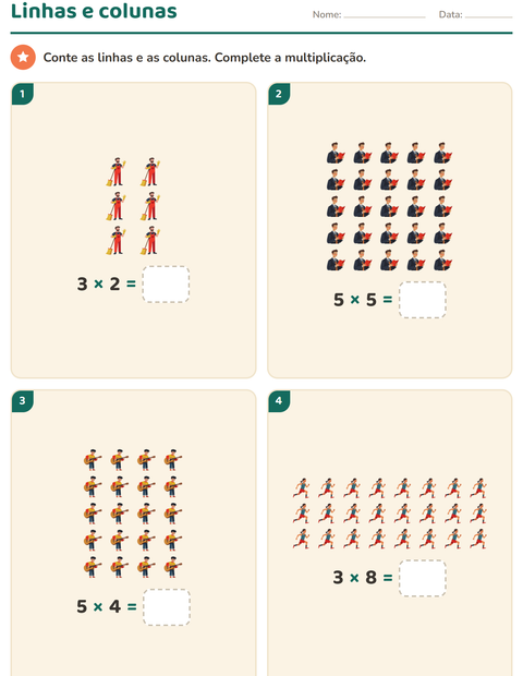 Pré-visualização da ficha de Multiplicação com Profissões para 2º ano do ensino fundamental
