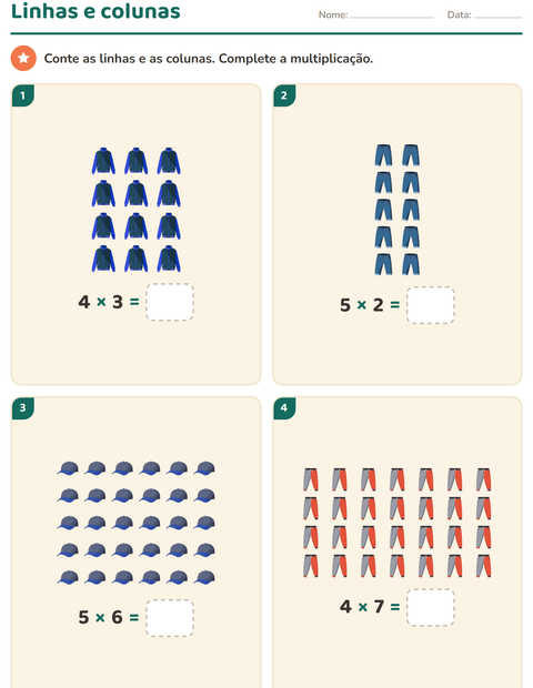 Pré-visualização da ficha de Multiplicação com Roupas para 2º ano do ensino fundamental