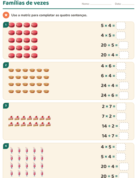 Pré-visualização da ficha de Multiplicação com Sobremesas e doces para 3º ano do ensino fundamental