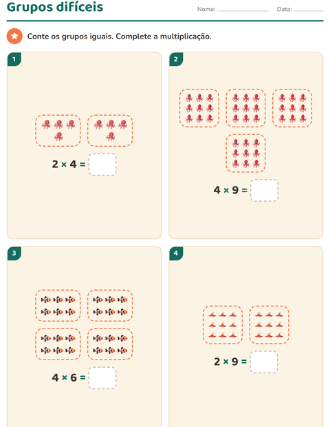Pré-visualização da ficha de Multiplicação com Vida marinha para 3º ano do ensino fundamental