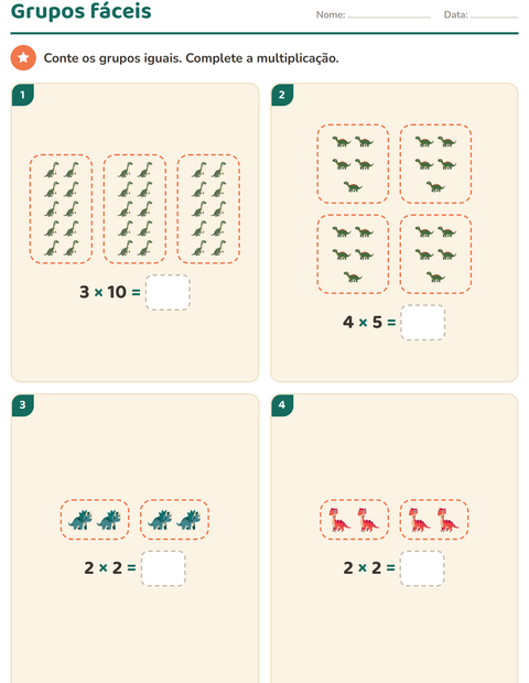 Pré-visualização da ficha de Multiplicação com Dinossauros para 2º ano do ensino fundamental