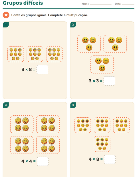 Pré-visualização da ficha de Multiplicação com Emoções para 3º ano do ensino fundamental