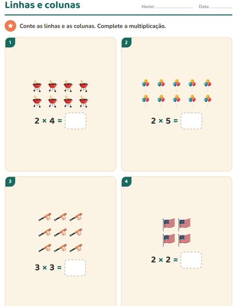 Pré-visualização da ficha de Multiplicação com 4 de Julho para 2º ano do ensino fundamental