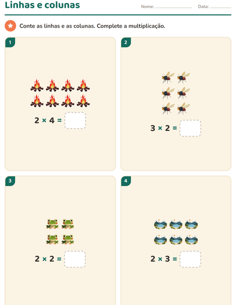 Pré-visualização da ficha de Multiplicação com Acampamento para 2º ano do ensino fundamental