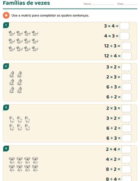 Pré-visualização da ficha de Multiplicação com Animais do zoológico PB para 3º ano do ensino fundamental