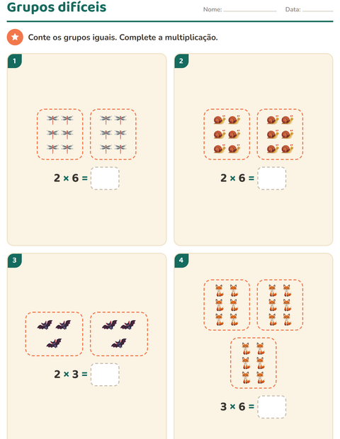 Pré-visualização da ficha de Multiplicação com Criaturas da floresta para 3º ano do ensino fundamental