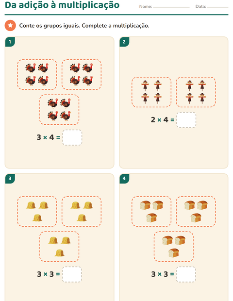Pré-visualização da ficha de Multiplicação com Dia de Ação de Graças para 2º ano do ensino fundamental