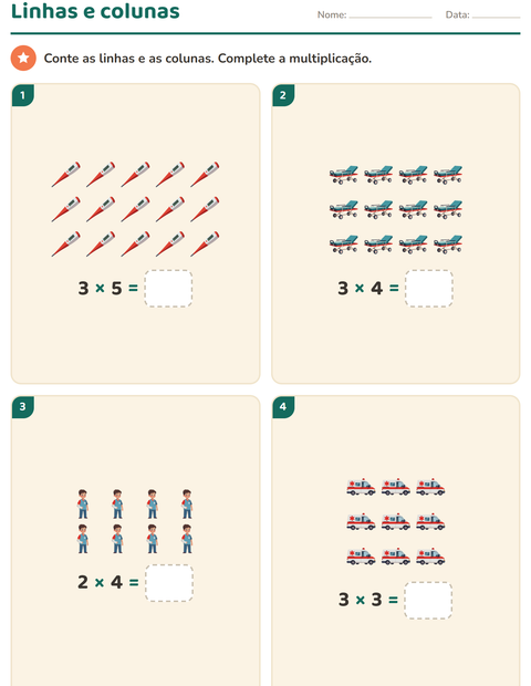Pré-visualização da ficha de Multiplicação com Hospital para 2º ano do ensino fundamental