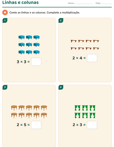 Pré-visualização da ficha de Multiplicação com Móveis para 2º ano do ensino fundamental