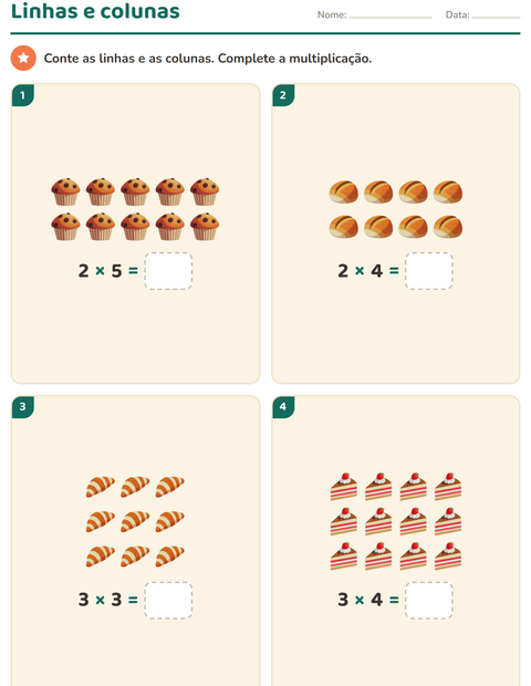 Pré-visualização da ficha de Multiplicação com Padaria para 2º ano do ensino fundamental