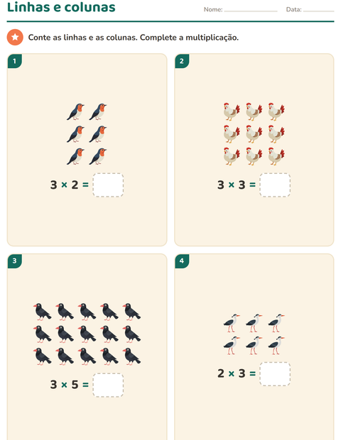 Pré-visualização da ficha de Multiplicação com Pássaros 2 para 2º ano do ensino fundamental