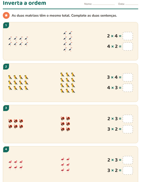 Pré-visualização da ficha de Multiplicação com Pássaros 2 para 3º ano do ensino fundamental