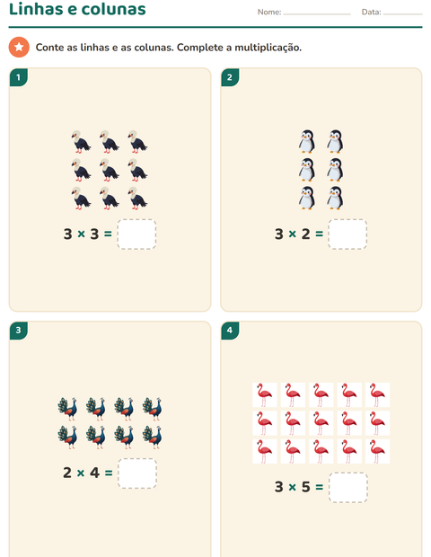 Pré-visualização da ficha de Multiplicação com Pássaros para 2º ano do ensino fundamental