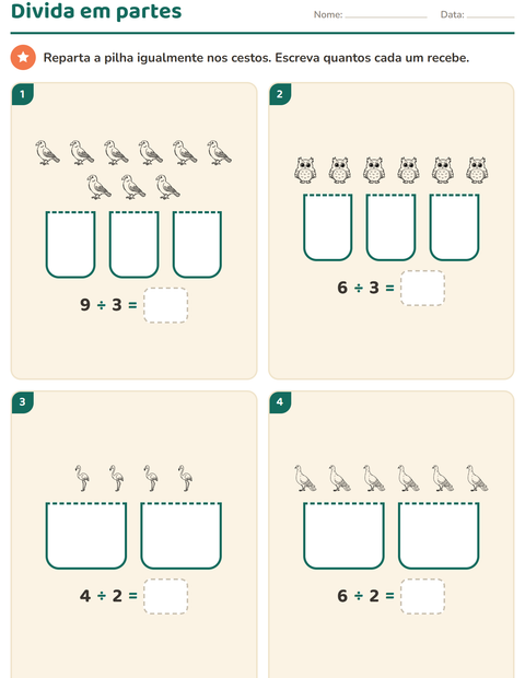 Pré-visualização da ficha de Multiplicação com Pássaros P&B para 3º ano do ensino fundamental