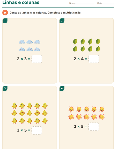 Pré-visualização da ficha de Multiplicação com Primavera para 2º ano do ensino fundamental