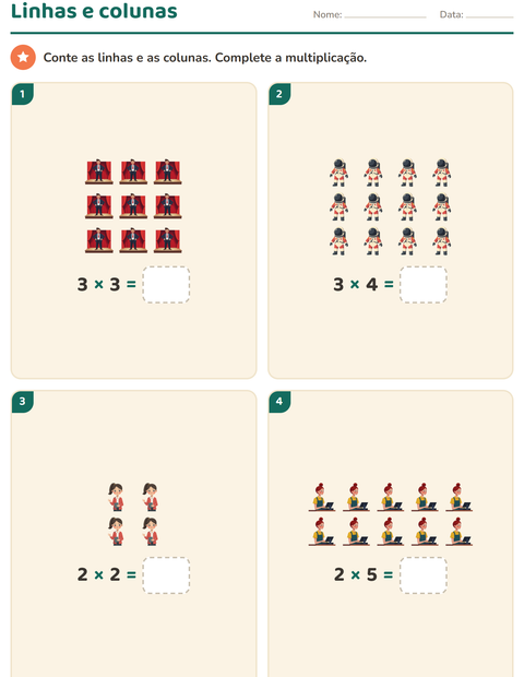 Pré-visualização da ficha de Multiplicação com Profissões para 2º ano do ensino fundamental