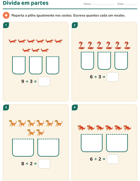 Pré-visualização da ficha de Multiplicação com Répteis e anfíbios para 3º ano do ensino fundamental