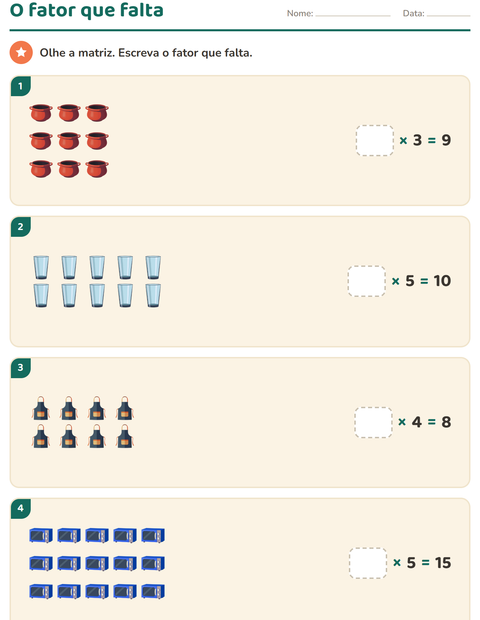 Pré-visualização da ficha de Multiplicação com Utensílios de cozinha para 3º ano do ensino fundamental
