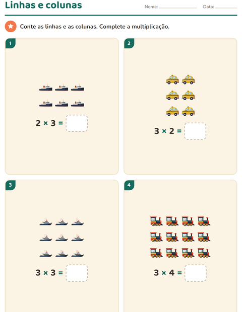 Pré-visualização da ficha de Multiplicação com Veículos para 2º ano do ensino fundamental