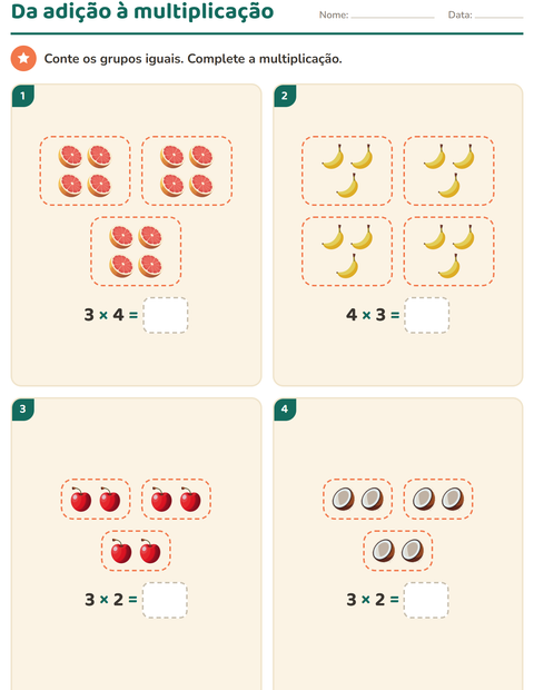 Pré-visualização da ficha de Multiplicação com Frutas para 2º ano do ensino fundamental