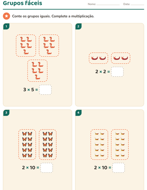 Pré-visualização da ficha de Multiplicação com Insetos e bichos para 2º ano do ensino fundamental