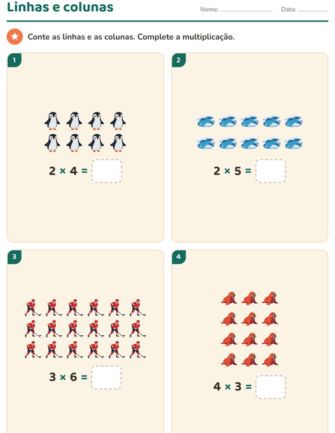 Pré-visualização da ficha de Multiplicação com Inverno para 2º ano do ensino fundamental