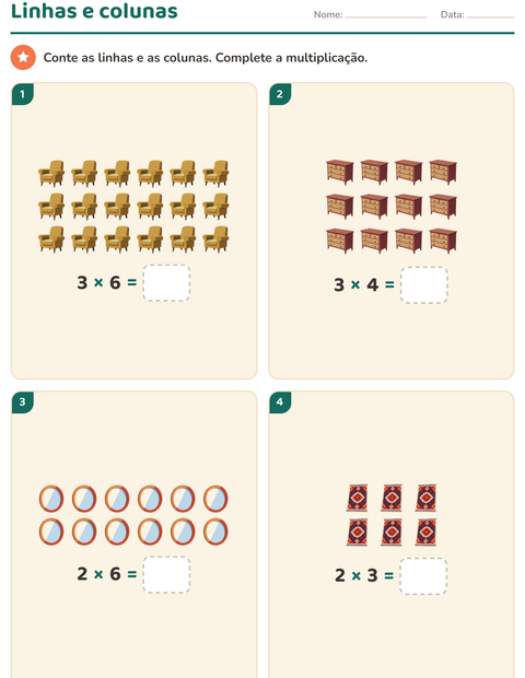 Pré-visualização da ficha de Multiplicação com Móveis para 2º ano do ensino fundamental