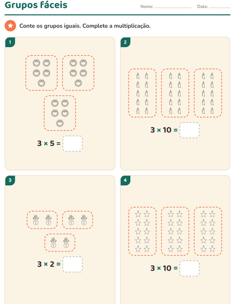 Pré-visualização da ficha de Multiplicação com Natal P&B para 2º ano do ensino fundamental