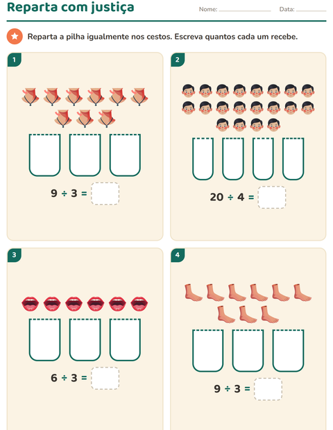 Pré-visualização da ficha de Multiplicação com Partes do corpo para 2º ano do ensino fundamental